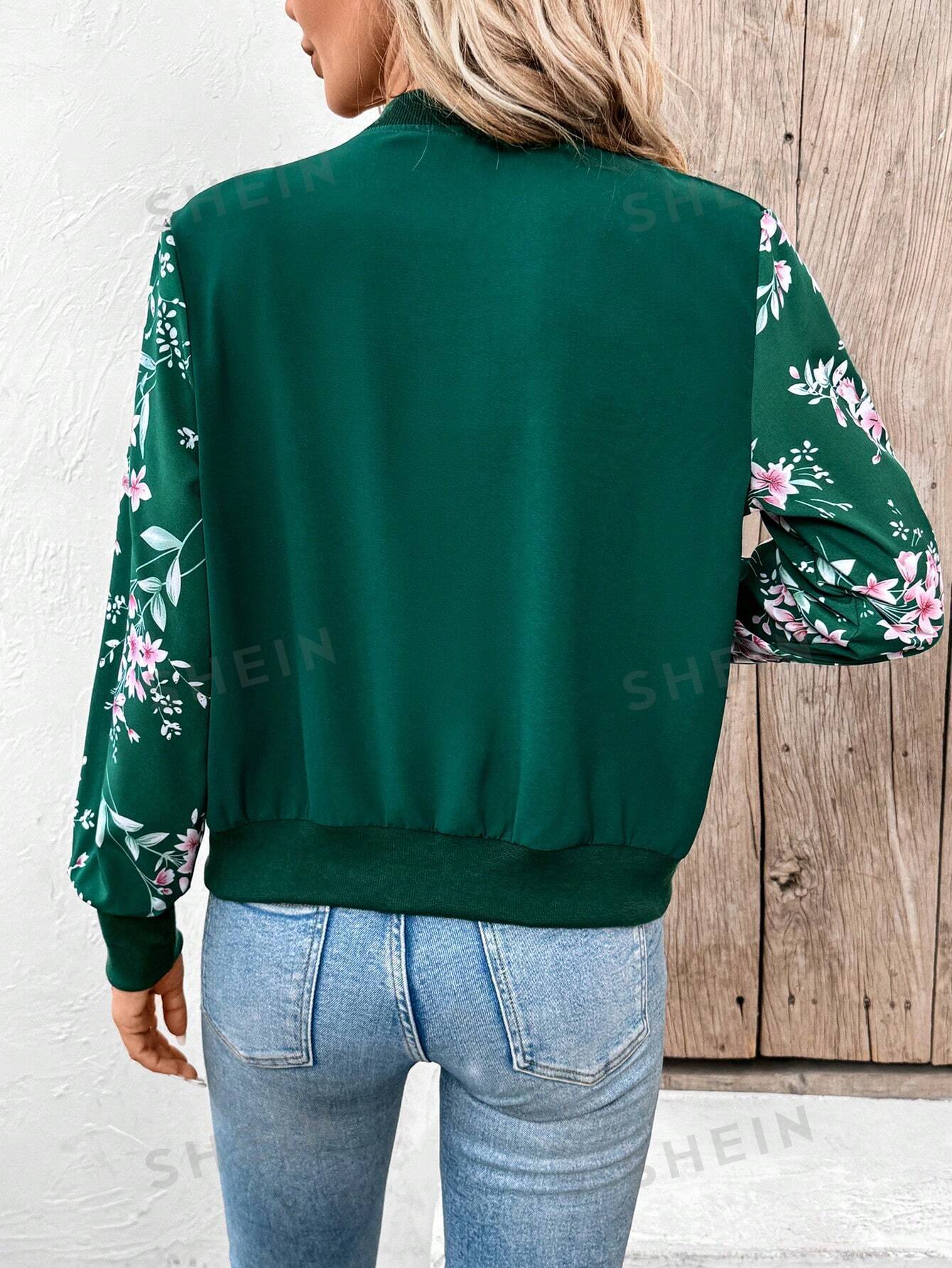 Winter Green Floral Jacket Women