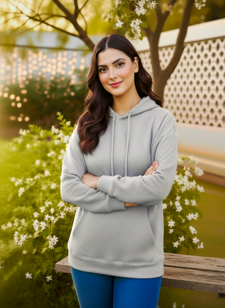 Winter Grey Basic Hoodie For Women