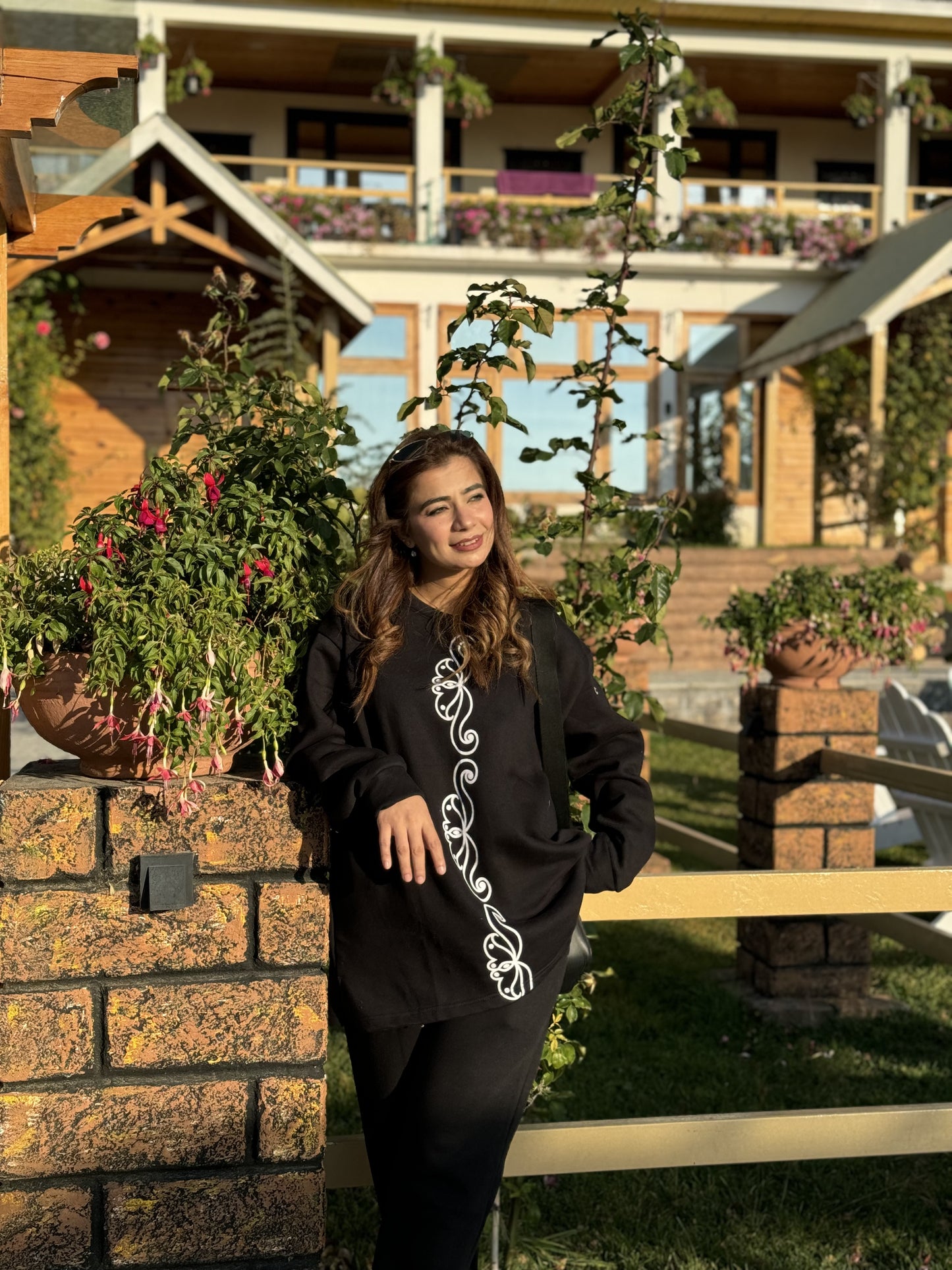 Winter Black Floral Printed Long Sleeves 2 PCs Co-Ord Set