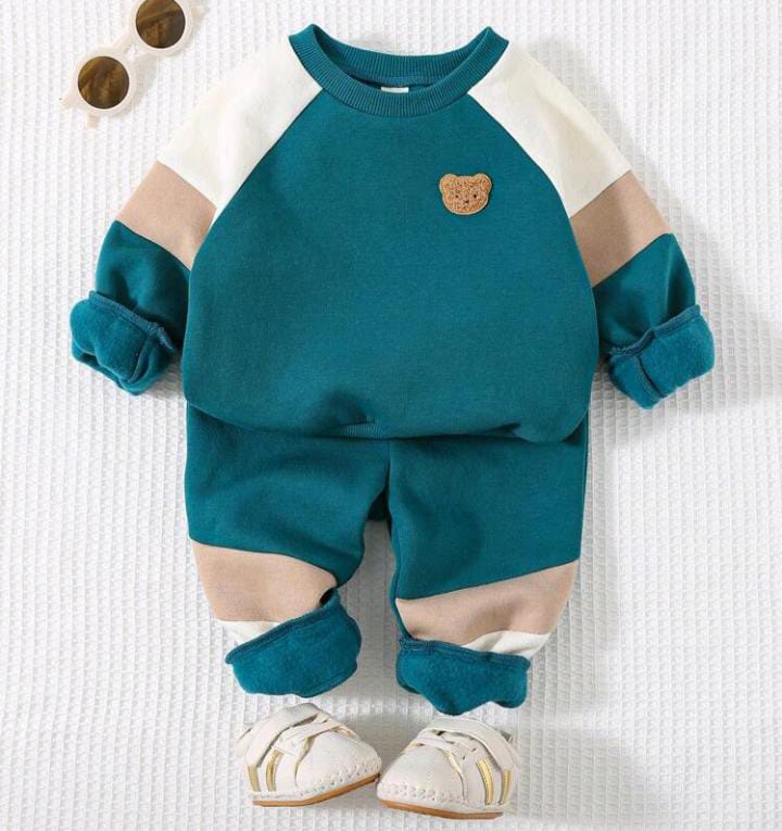 Green Teddy Printed Kids Winter Suit