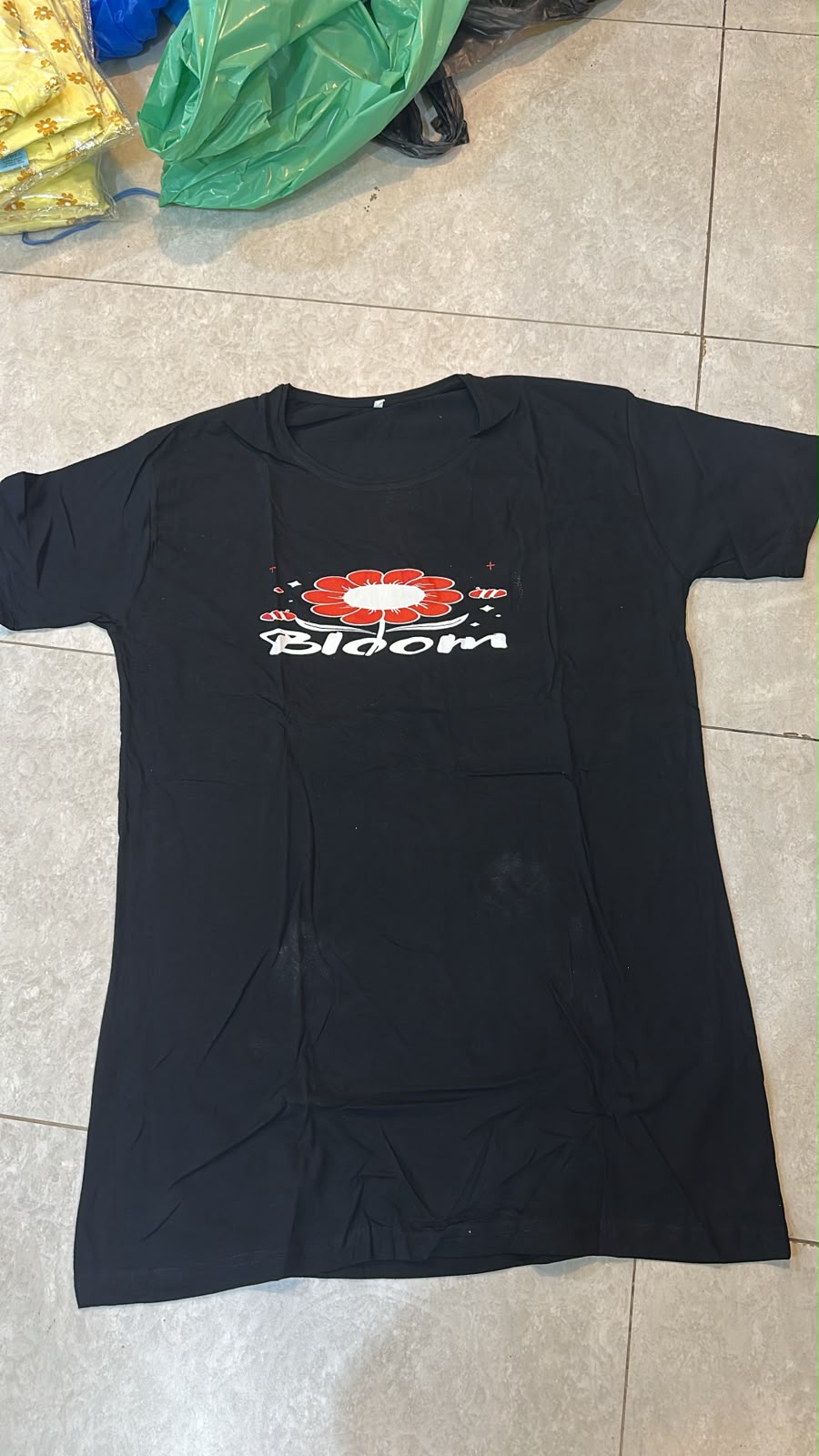 Bloom Printed Black Long T Shirt