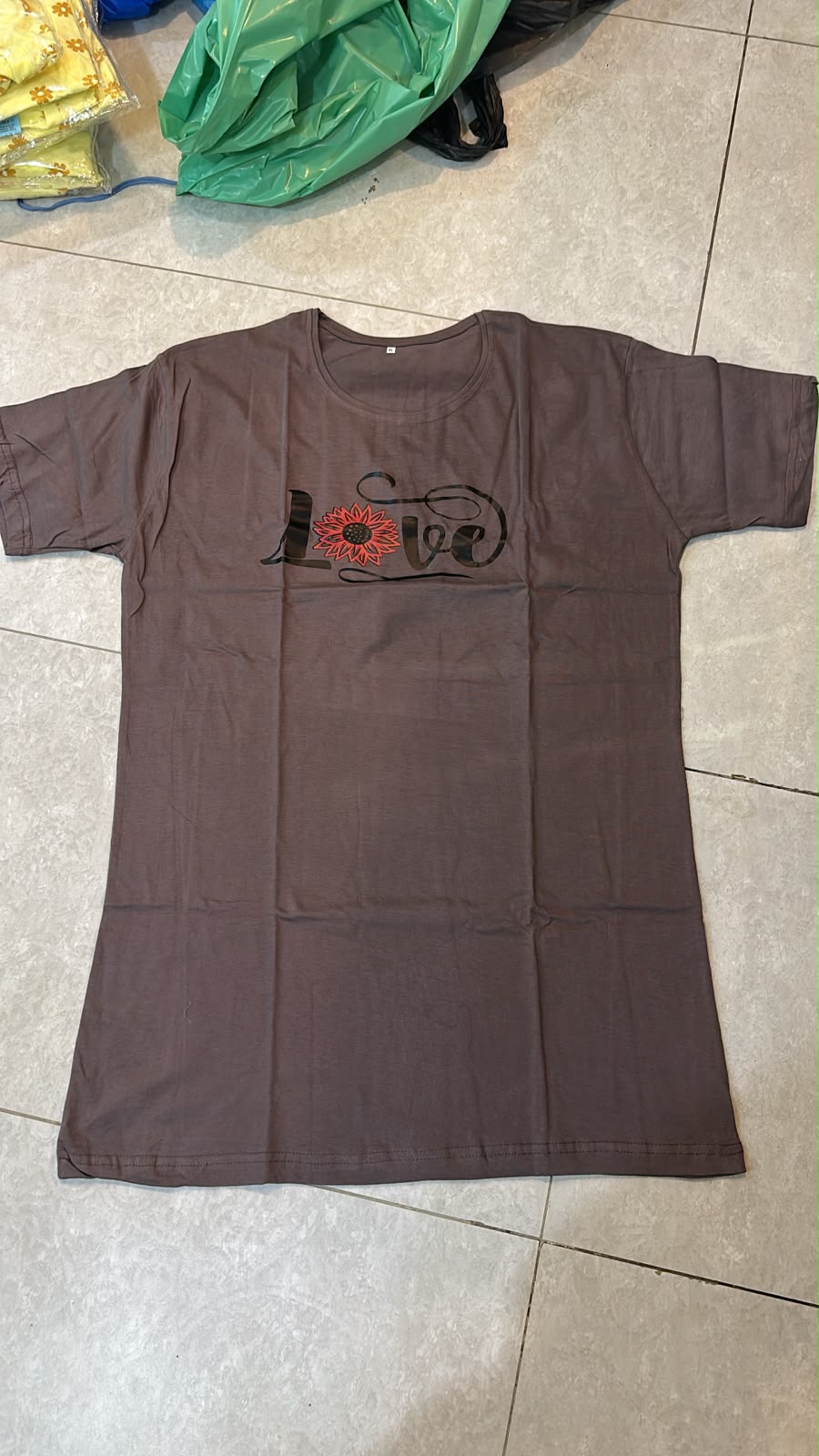 Love Yourself Printed Brown Long T Shirt