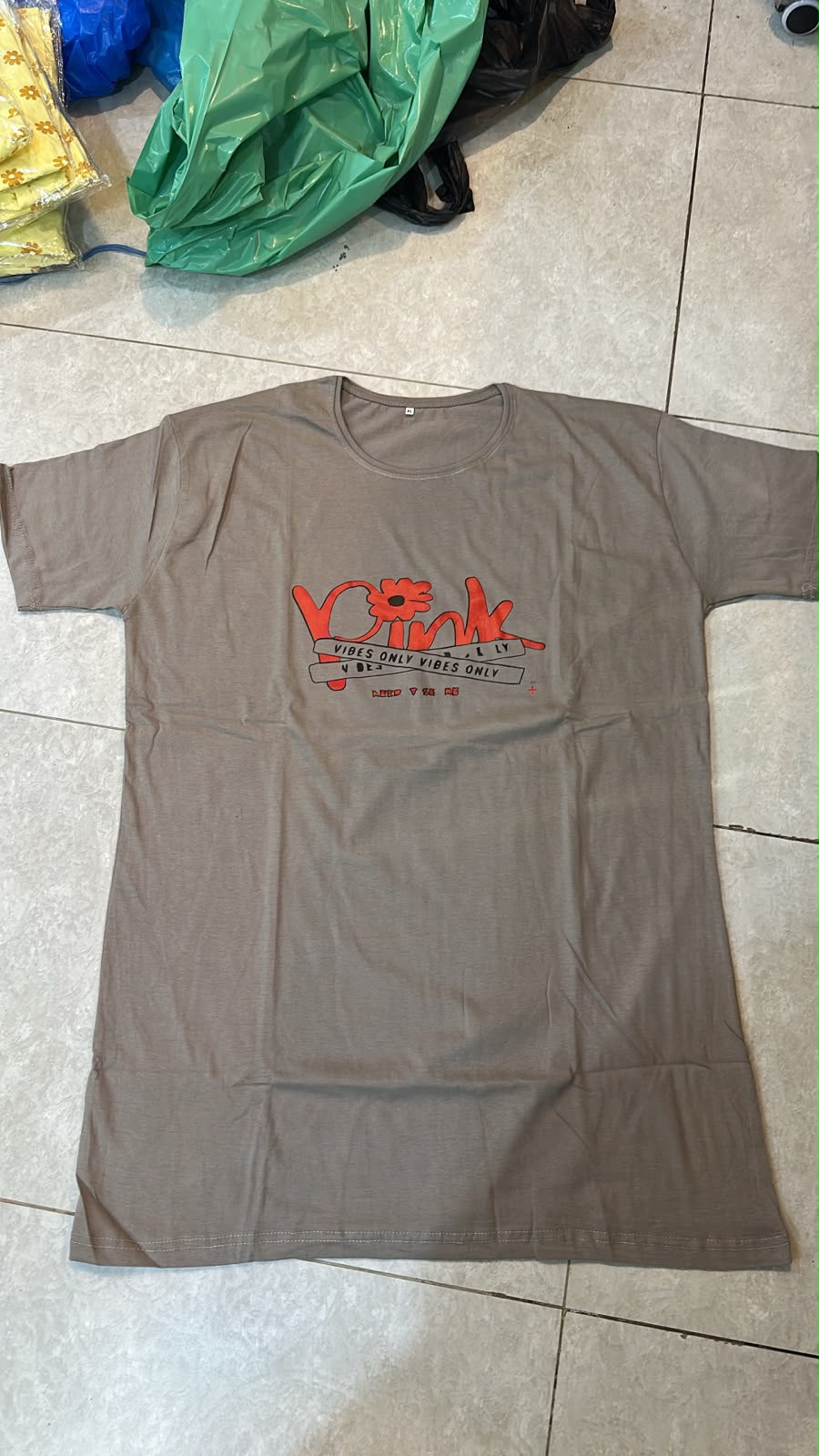 Flower Vibes Printed Grey Long T Shirt