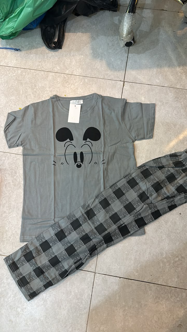 Grey Mickey Printed Night Suit