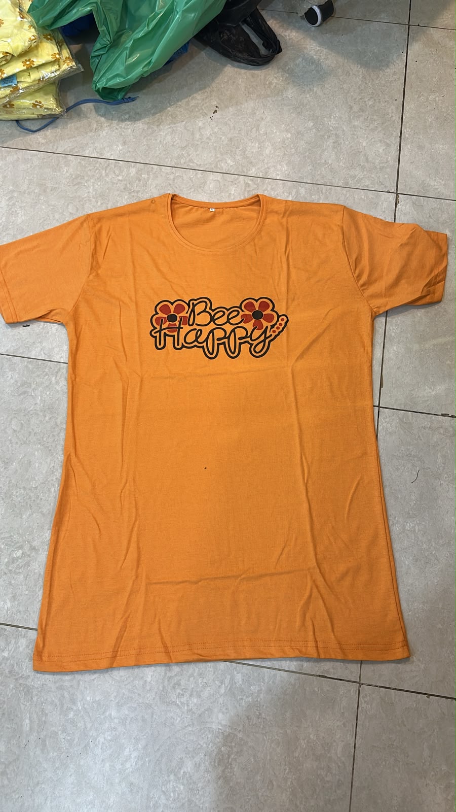 Bee Happy Printed Grey Long T Shirt