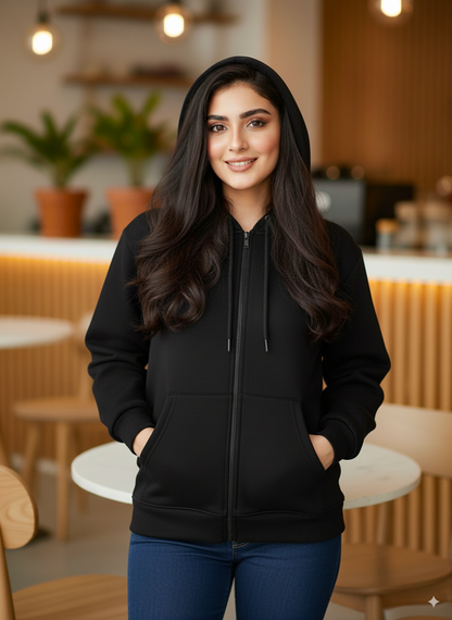 Winter Black Zipper Hoodie