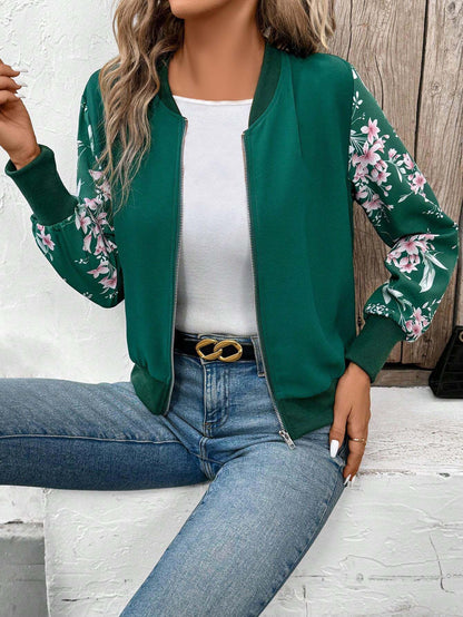 Winter Green Floral Jacket Women