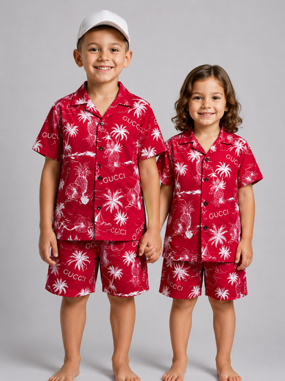 Gucci Print Kids Linen Half Sleeve Tee & Shorts Set
