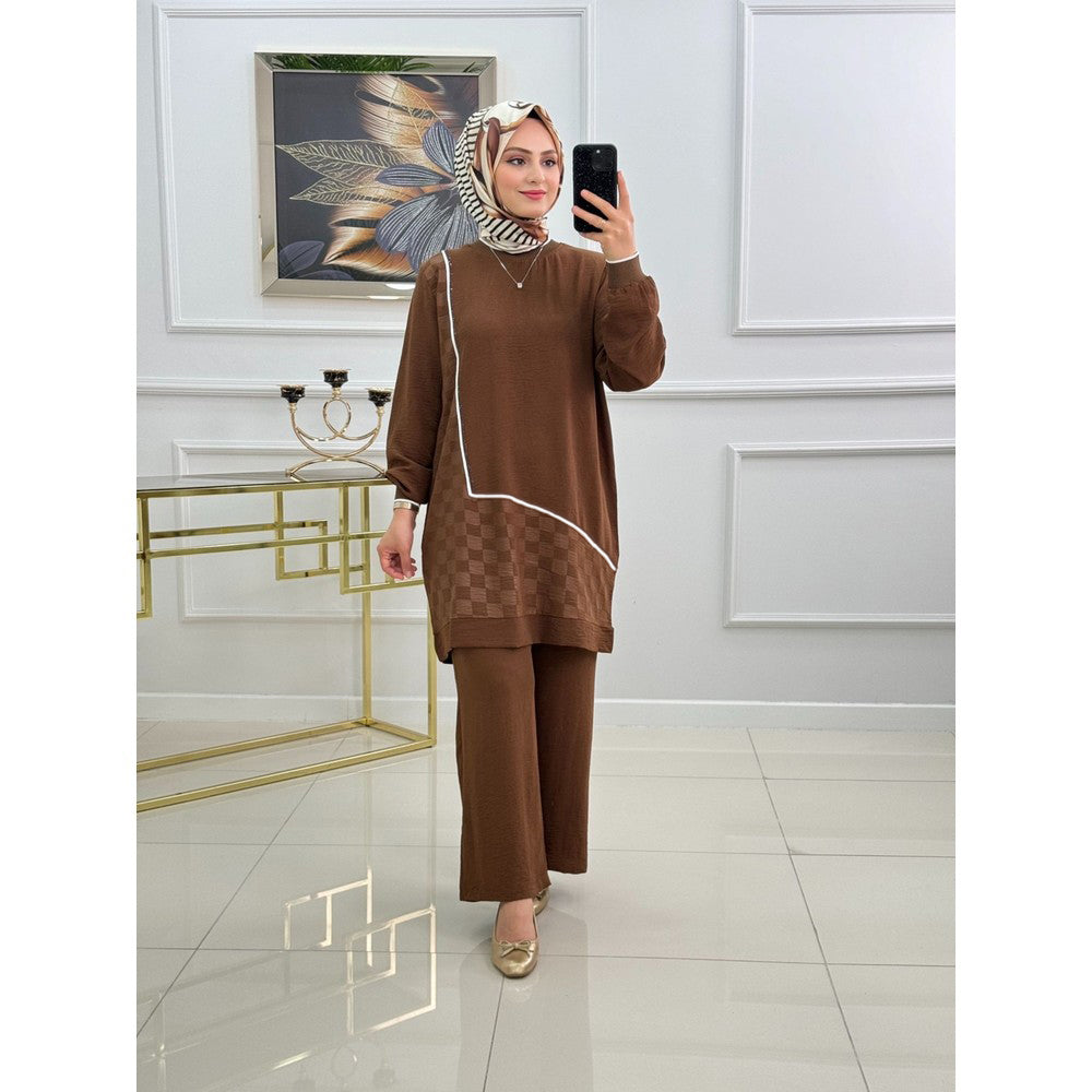 Winter Brown Mosaic Printed Long Sleeves Co-Ord Sets