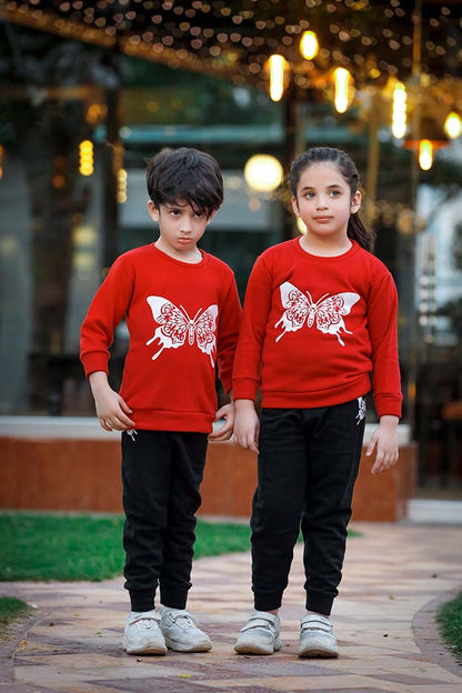 Red Butterfly Printed Kids Winter Suit (Each)