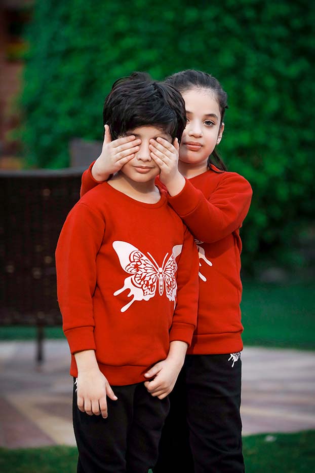 Red Butterfly Printed Kids Winter Suit (Each)