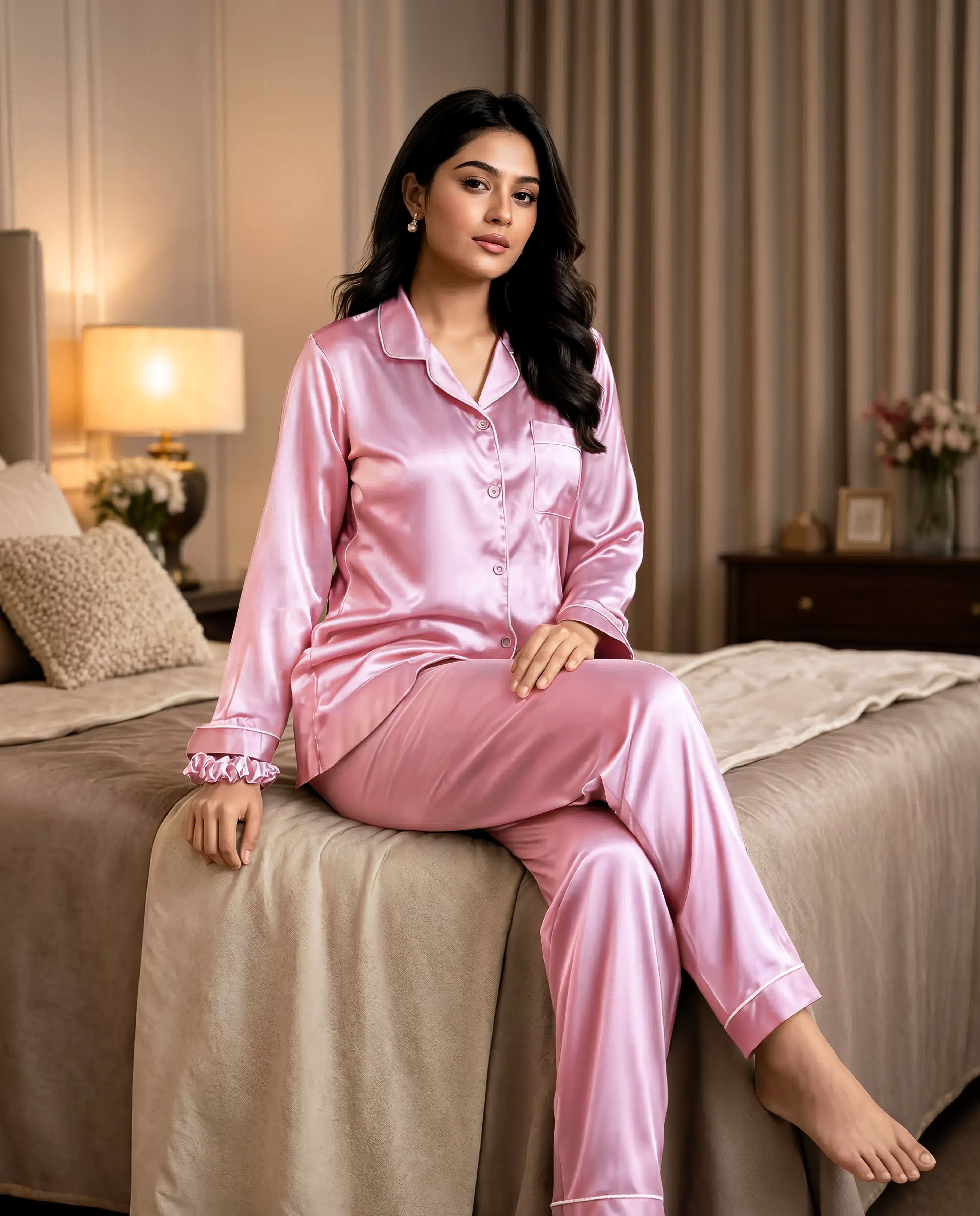 Pink Satin Silk Pj Set
