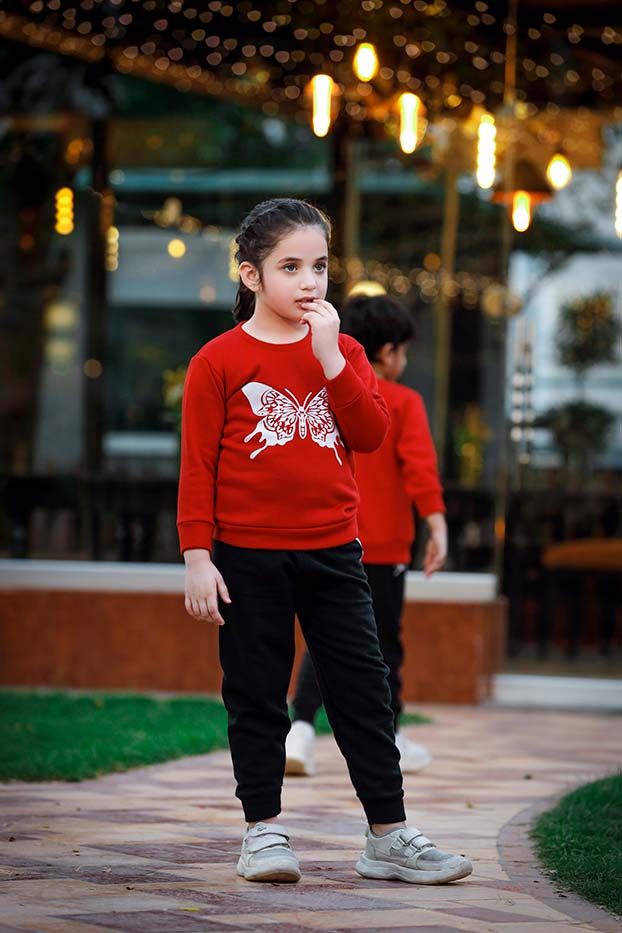 Red Butterfly Printed Kids Winter Suit (Each)