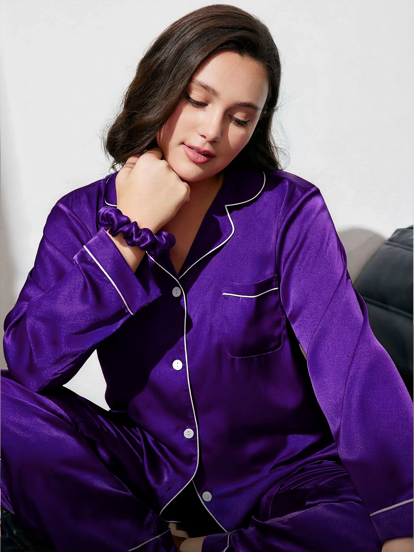 Purple Satin Silk Pj Set