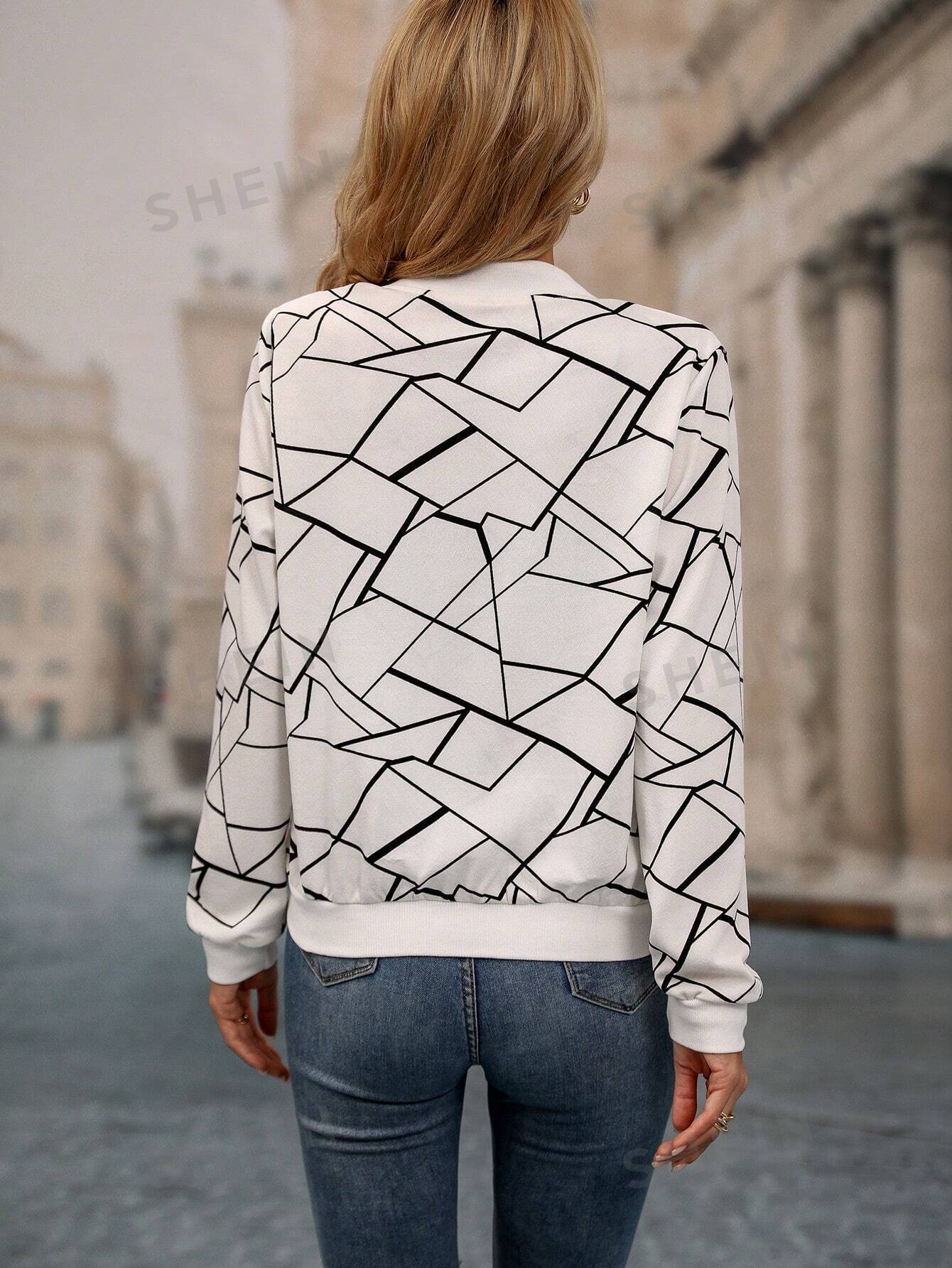 Winter White Geo Printed Jacket For Women
