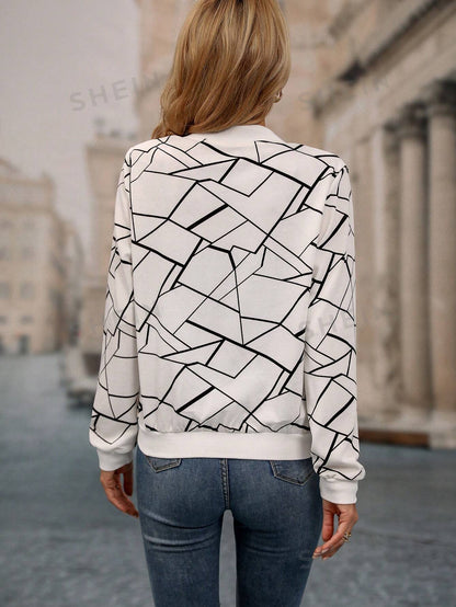 Winter White Geo Printed Jacket For Women
