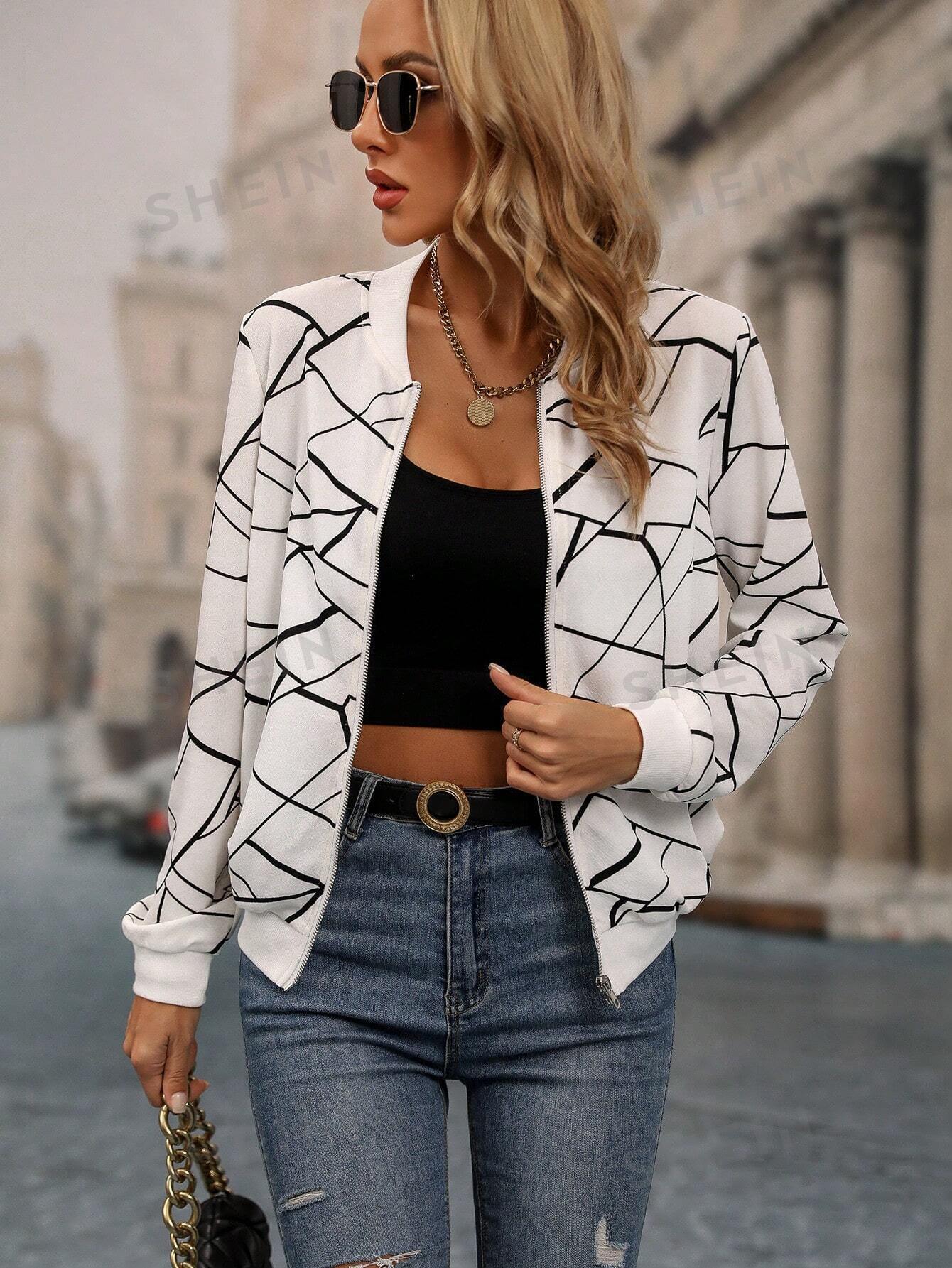 Winter White Geo Printed Jacket For Women
