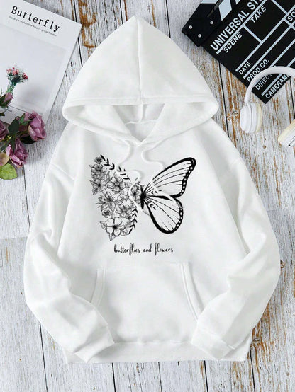 Winter Butterfly Printed Hoodie For Women