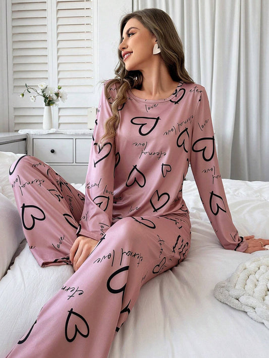 Cute Love Heart Printed Night Suit