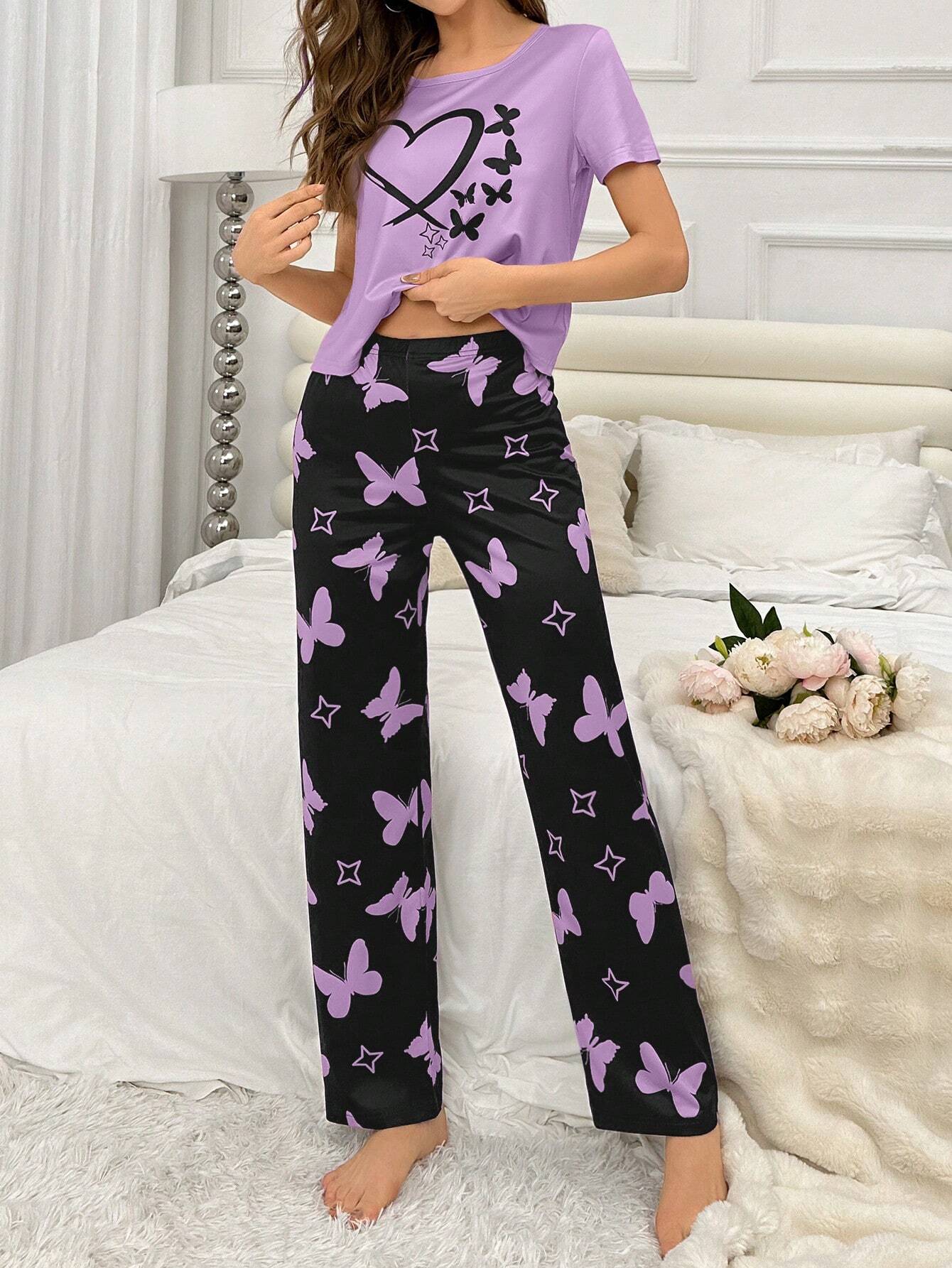 Heart and Butterfly Printed Night Suit