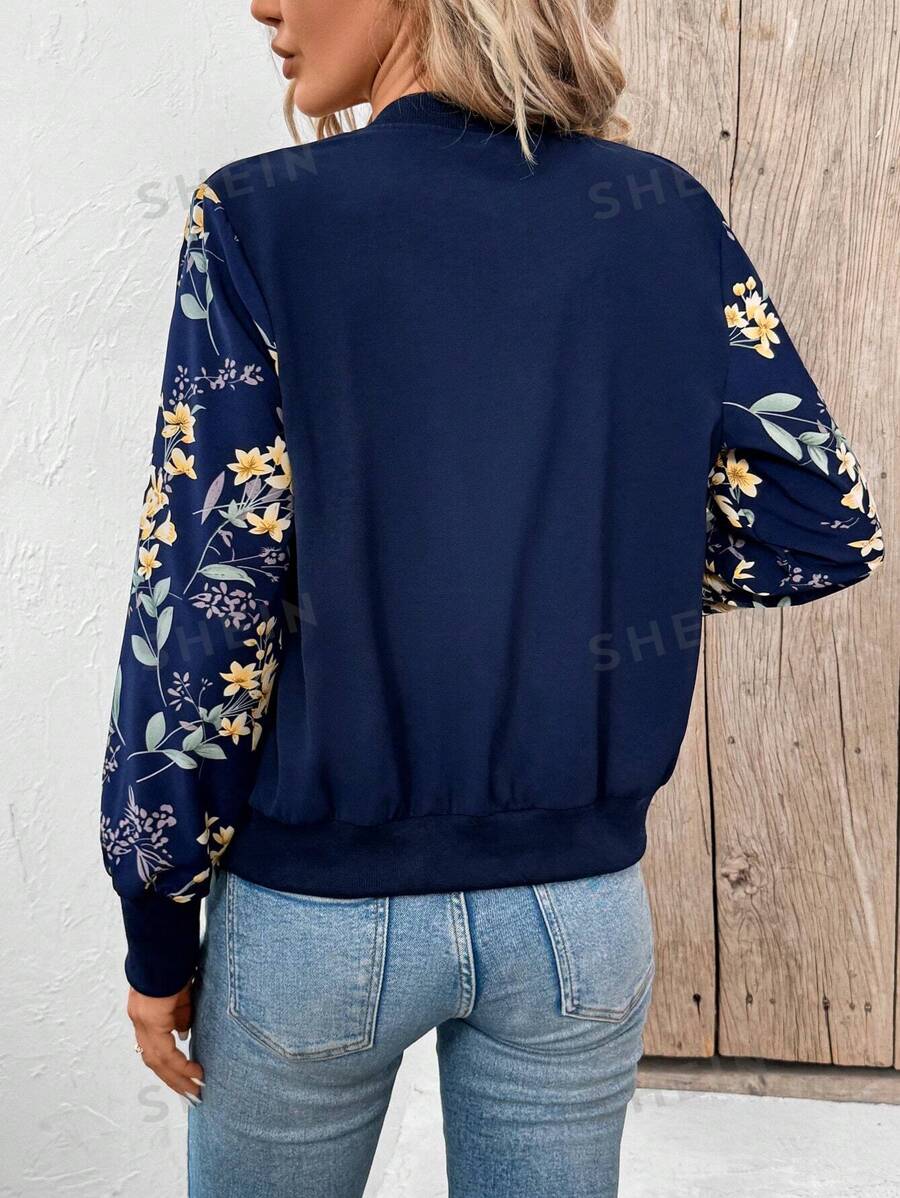 Winter Blue Floral Jacket Women