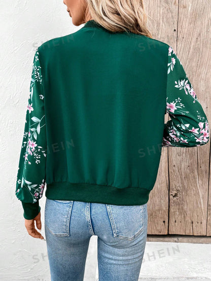 Winter Green Floral Jacket Women