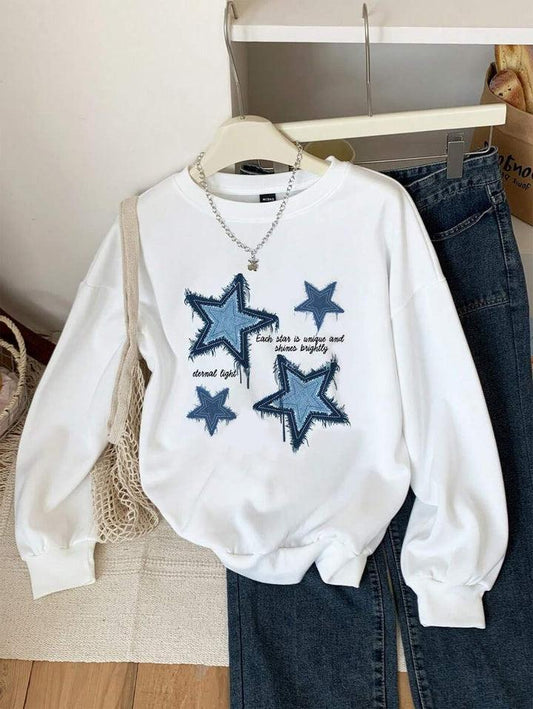 Winter Stars Printed White Sweatshirt