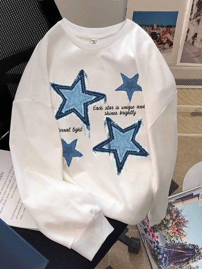Winter Stars Printed White Sweatshirt