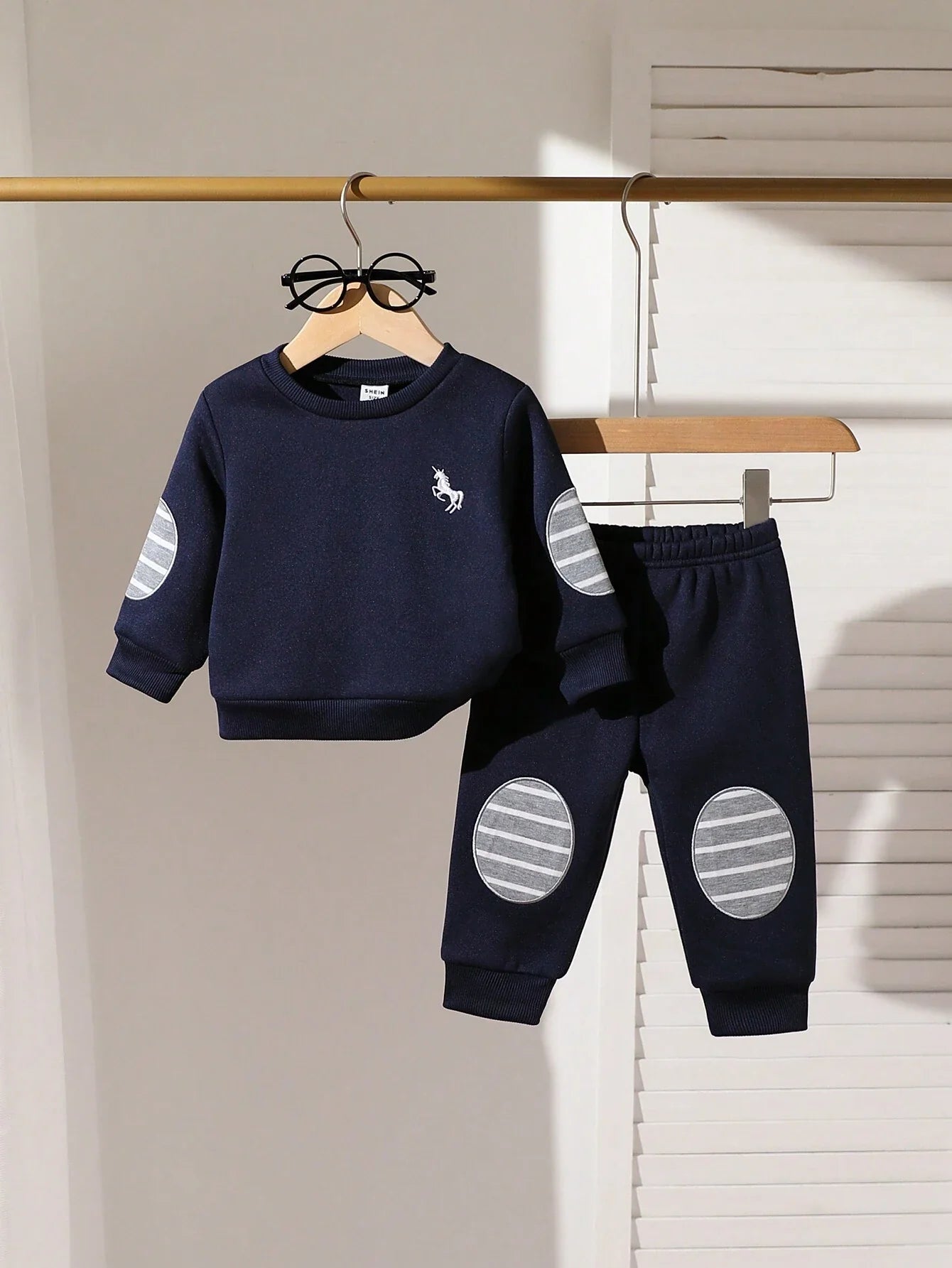 Navy Blue Horse Printed Kids Winter Suit (Each)