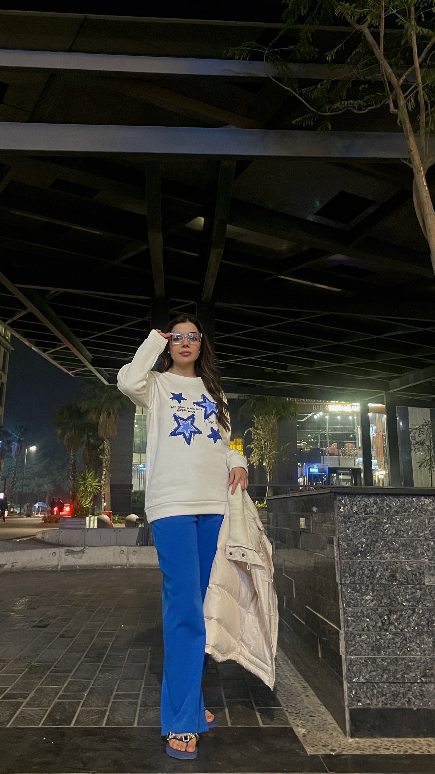 Winter Stars Printed White Sweatshirt