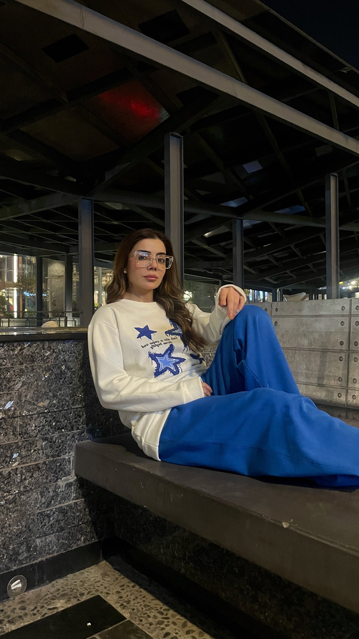 Winter Stars Printed White Sweatshirt