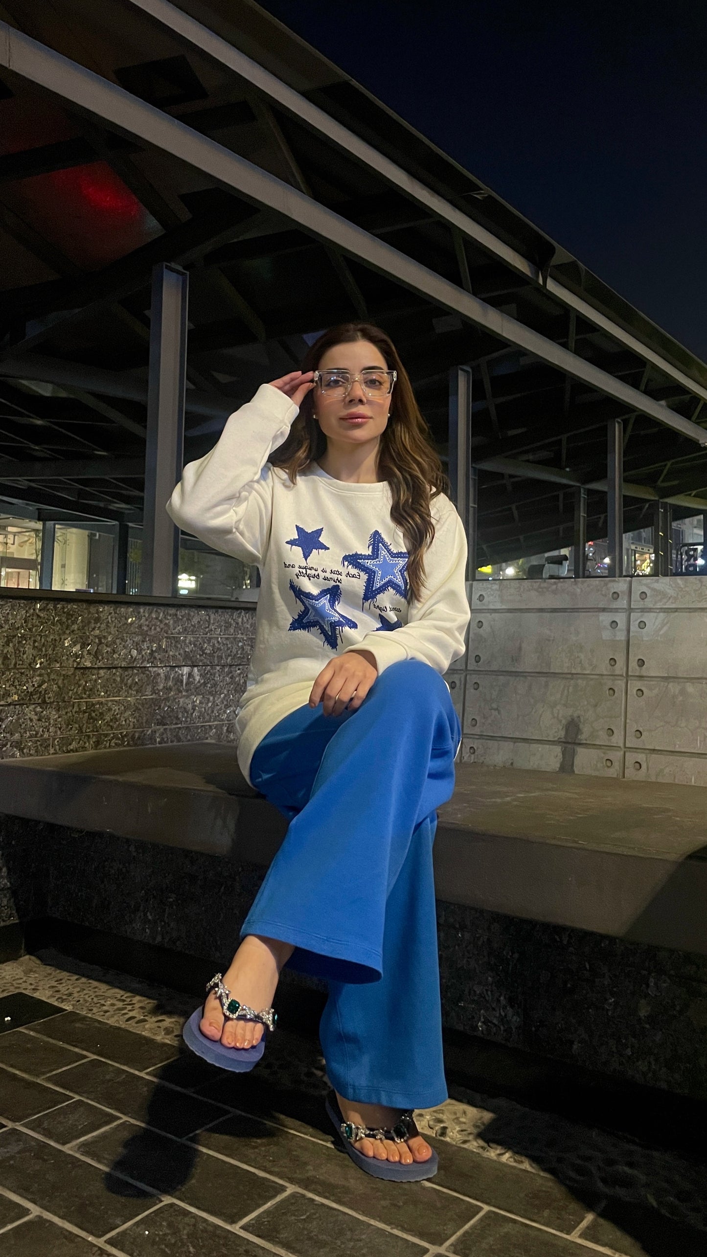 Winter Stars Printed White Sweatshirt
