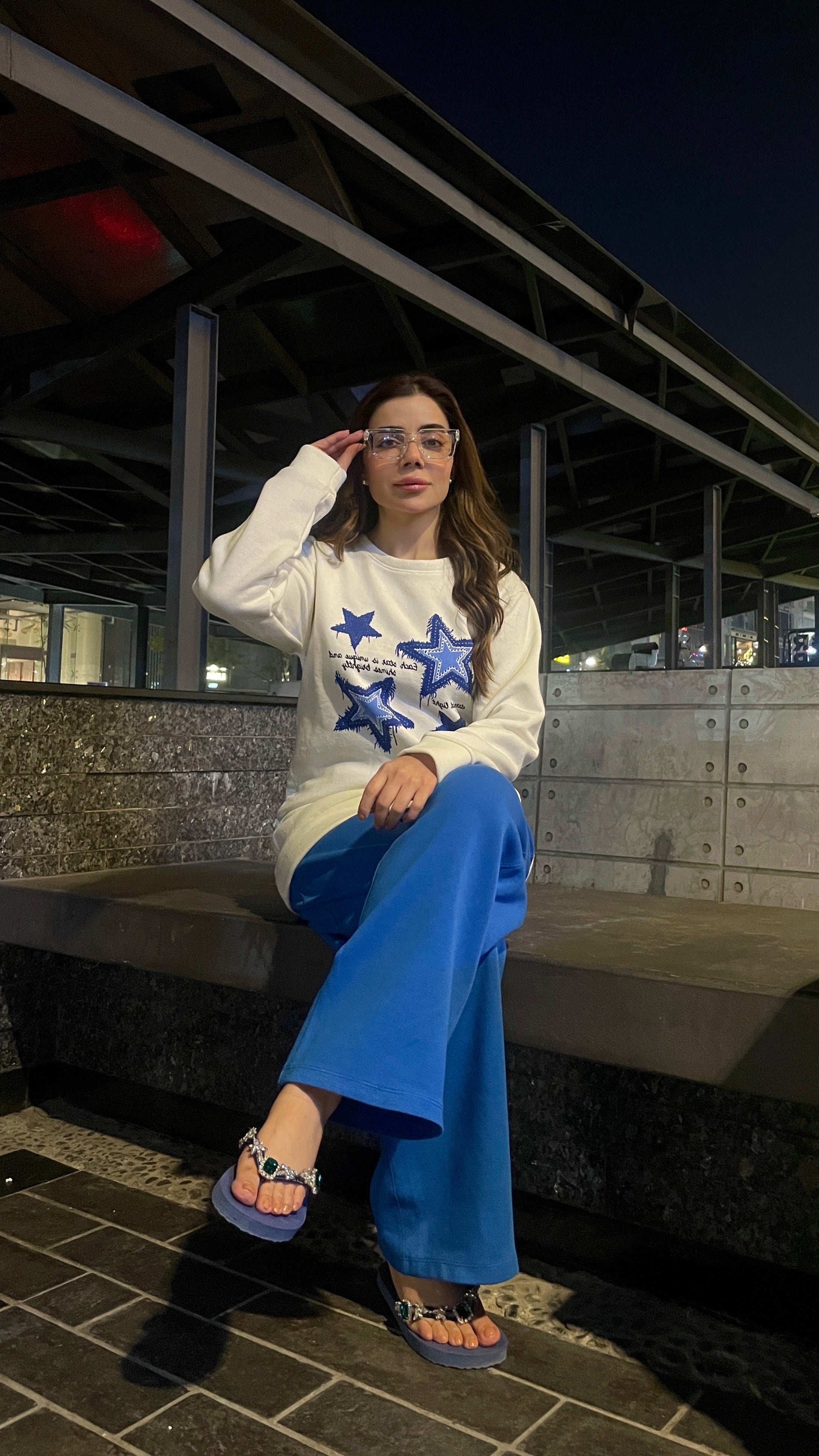 Winter Stars Printed White Sweatshirt