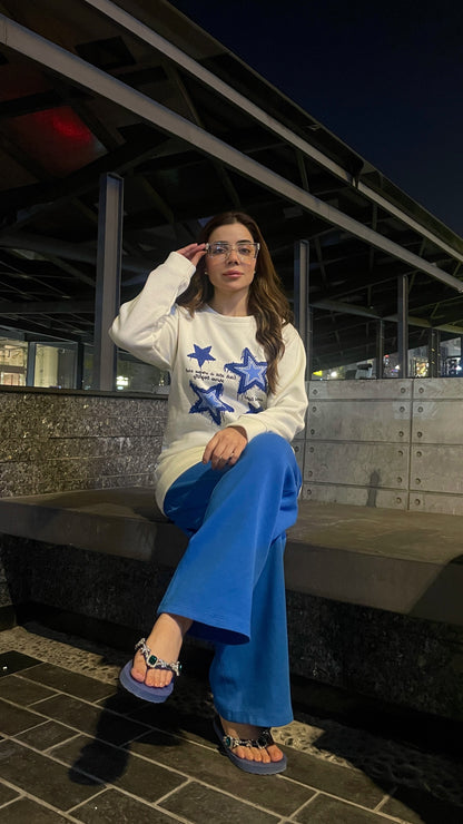 Winter Stars Printed White Sweatshirt