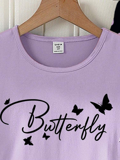 Purple Half Sleeve Butterfly Printed Night Suit (7-16 Years)