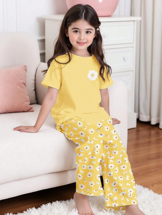 Sunflower Printed Half Sleeve Night Suit (7-16 Years)