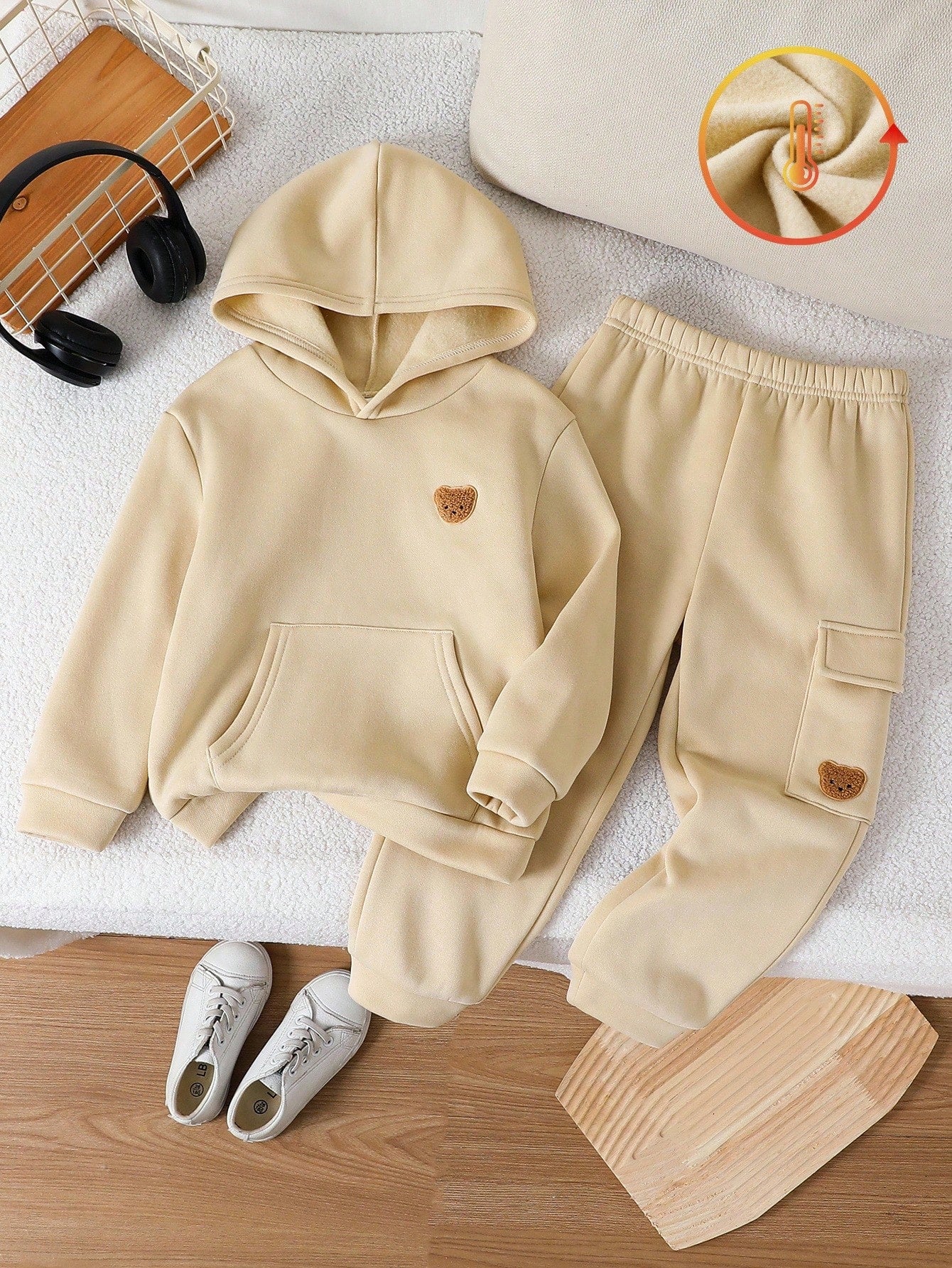 Cute Bear Hoodie Style Printed Kids Winter Suit