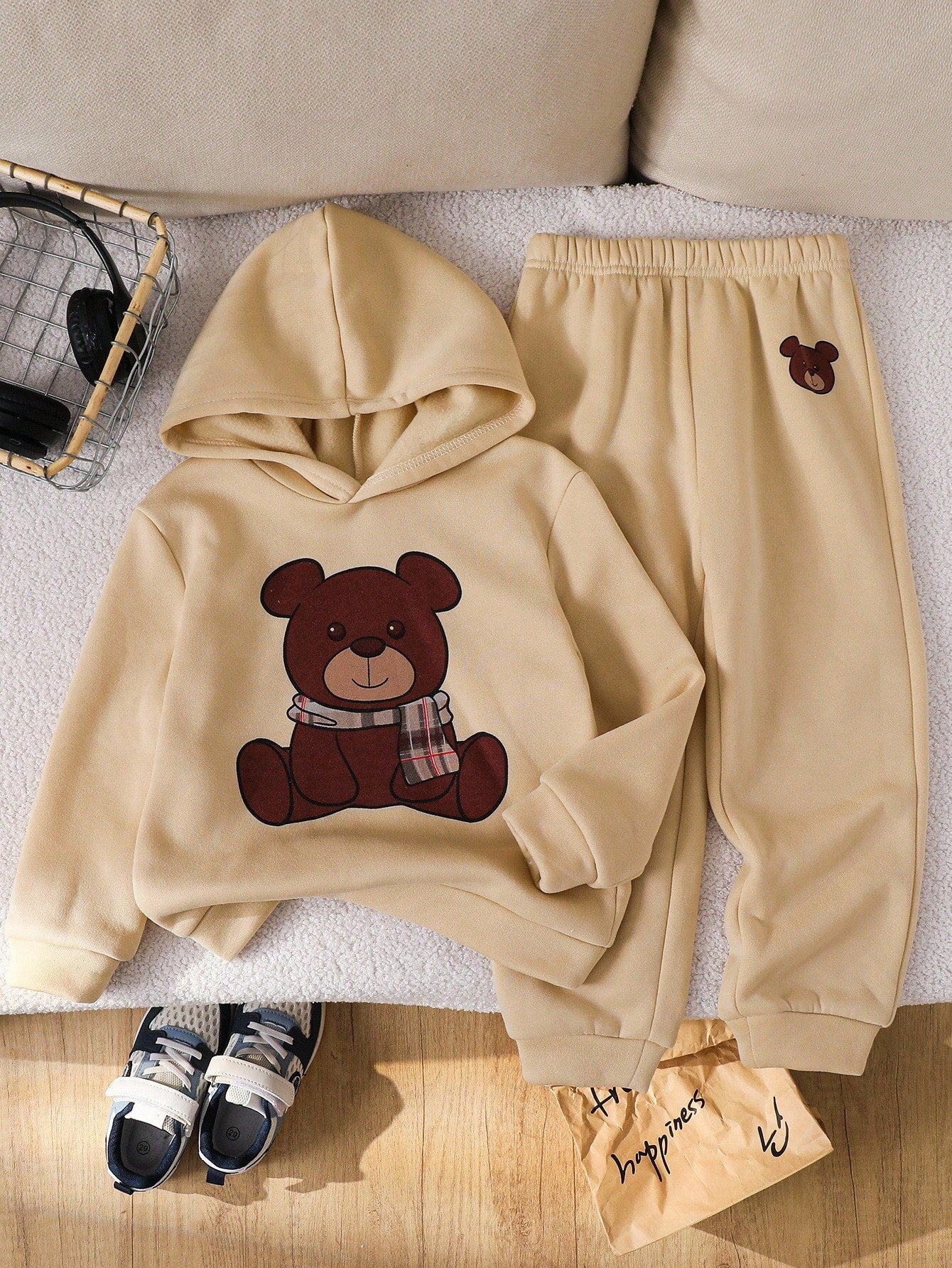 Brown Panda Printed Kids Winter Suit