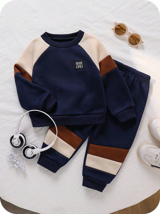 Winter Navy Blue Contrast Printed Kids Winter Suit (Each)