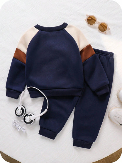 Winter Navy Blue Contrast Printed Kids Winter Suit (Each)