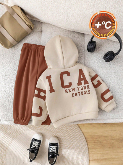 Coffee Color New York Printed Kids Winter Suit