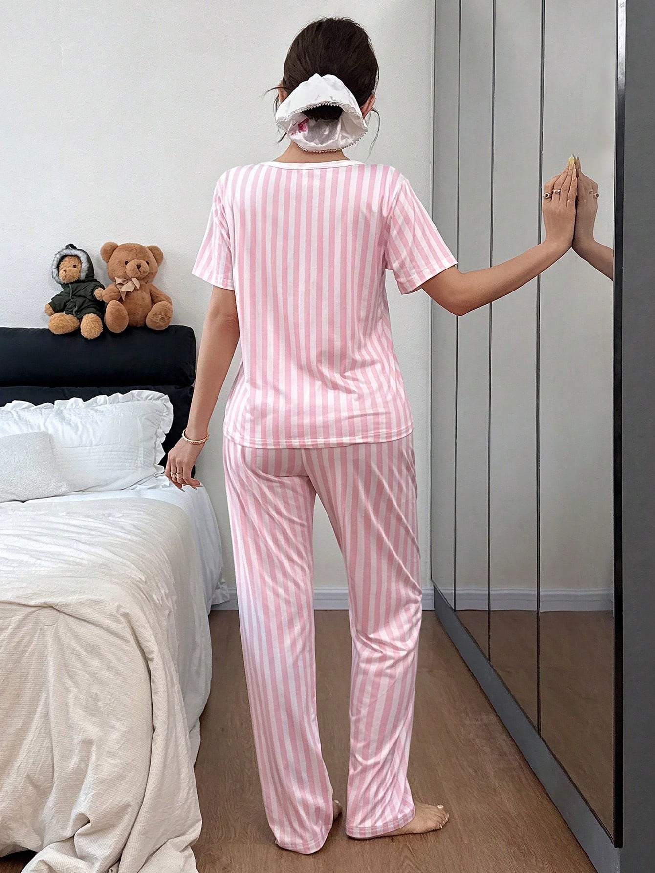 Baby Pink Ribbon Printed Night Suit