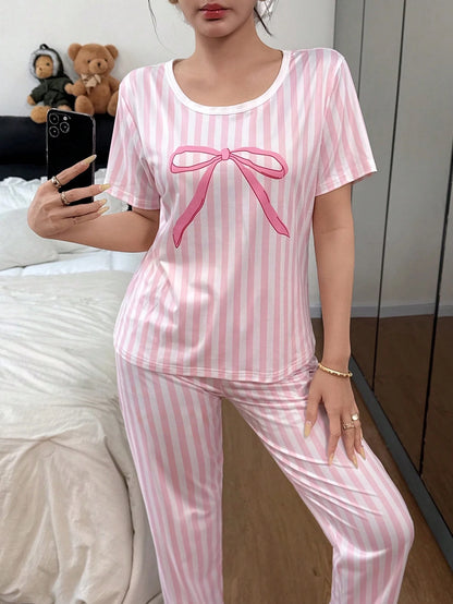 Baby Pink Ribbon Printed Night Suit