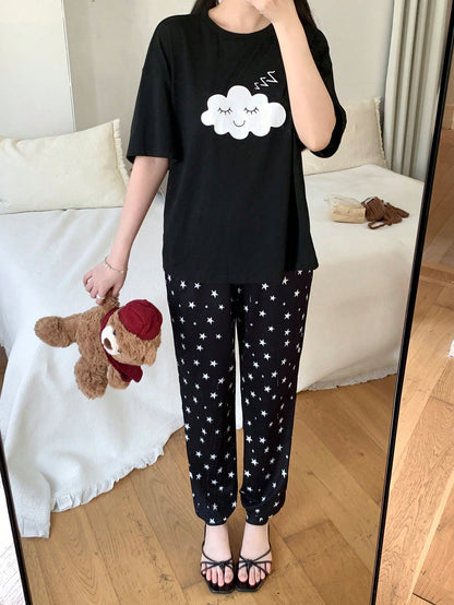 Cloud Half Sleeve Printed Night Suit (7-16 Years)