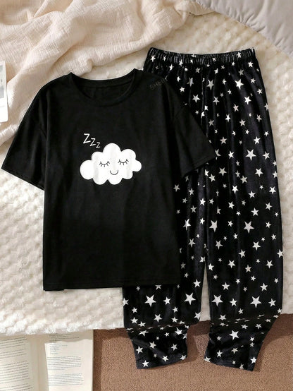 Cloud Half Sleeve Printed Night Suit (7-16 Years)