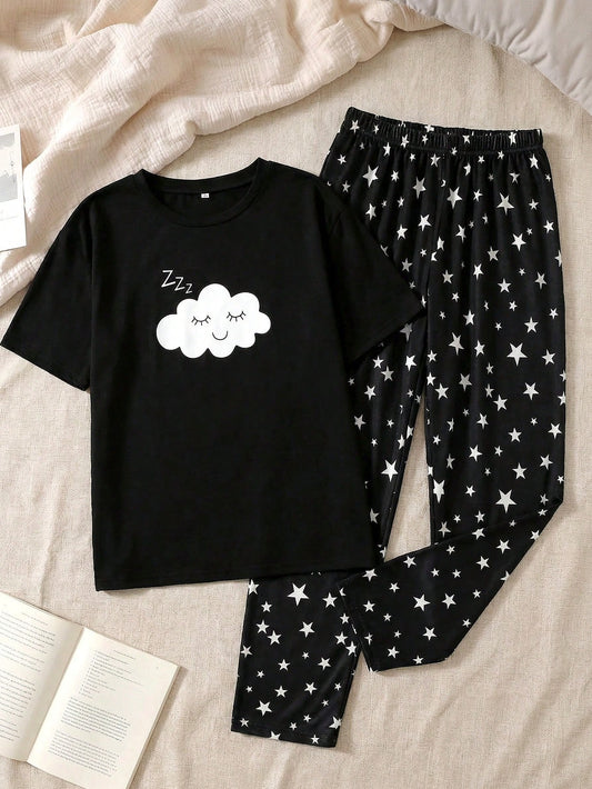 Cloud Half Sleeve Printed Night Suit (7-16 Years)
