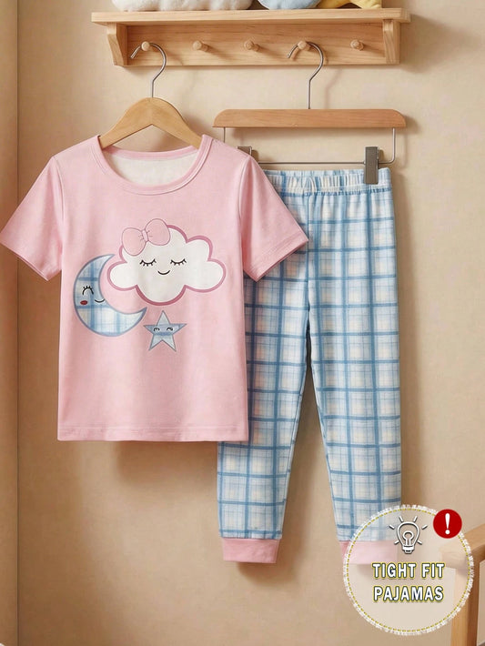Moon & Cloud Printed Half Sleeve Kids Suit