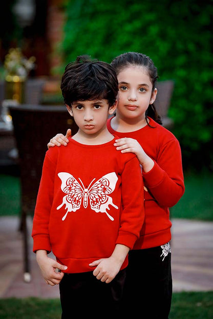 Red Butterfly Printed Kids Winter Suit (Each)