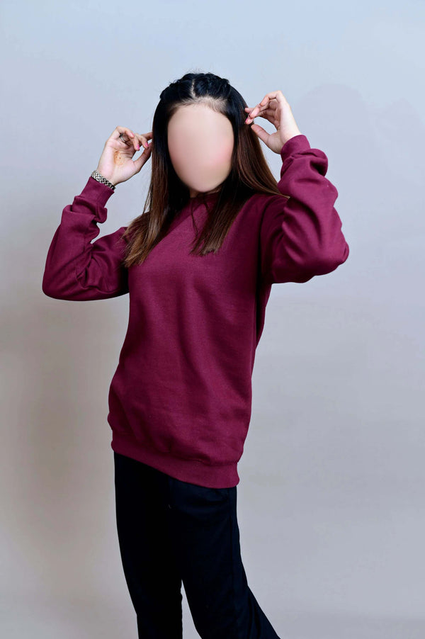 Winter Fleece Fabric Basic Sweatshirt For Women - Maroon