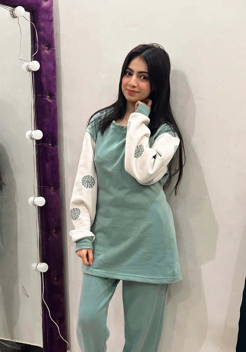 Winter Frock Style Printed Long Sleeves 2 PC Co-Ord Set